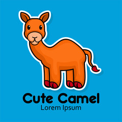 cartoon camel logo design with lovely cute face for animal lover