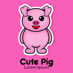 lovely cute standing pig cartoon logo design for animal lover