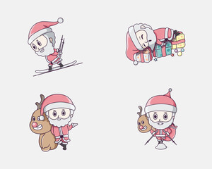 Collection of cute cartoon Santa claus b