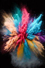 Naklejka na ściany i meble Explosion of colored paint powder. Abstract splash of rainbow colors. Colorful vertical background. Generative AI