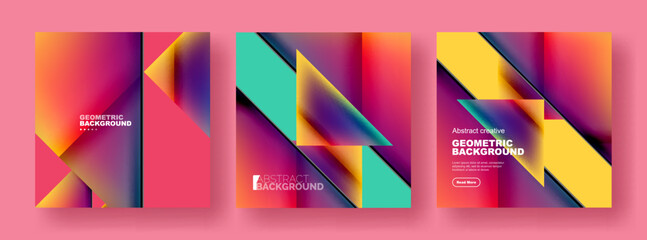 Set of abstract backgrounds - overlapping triangles with fluid gradients design. Collection of covers, templates, flyers, placards, brochures, banners