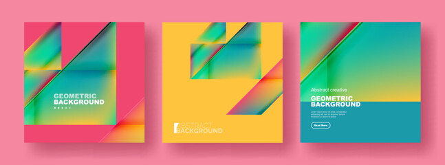 Set of abstract backgrounds - overlapping triangles with fluid gradients design. Collection of covers, templates, flyers, placards, brochures, banners