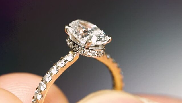Finger Old Beautiful Solitaire Engagement Diamond Ring - Macro Close Up