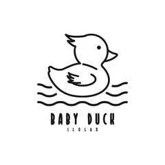 vintage linear baby duck with water logo design