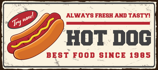 Hot dog Fast food advertisement promo retro poster vector template