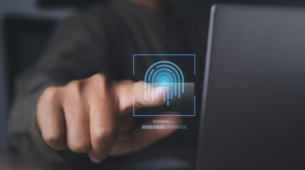 Fingerprint scanner futuristic digital processing of biometric identification.