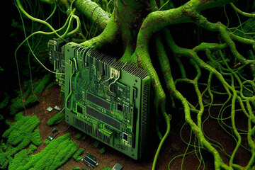 Fototapeta Overgrown Circuit Board - Generative AI obraz