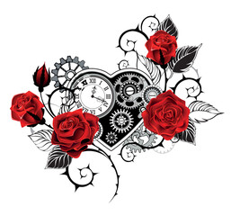Mechanical heart with red roses
