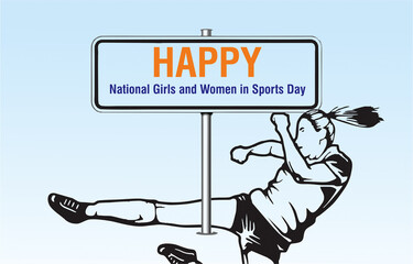 Happy national women and girls in sports day.  Template for background, poster, banner, card, poster with text inscription, flat billboard with girl  drawing image.