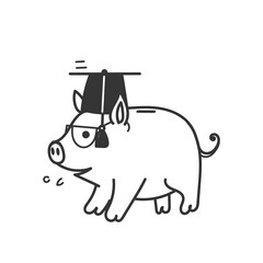 hand drawn doodle Piggy in Graduation Gown and hat illustration vector