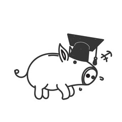 hand drawn doodle Piggy in Graduation Gown and hat illustration vector