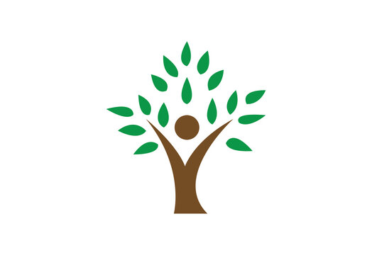 People tree icon with green leaves - eco concept vector. This graphic also represents environmental protection, nature conservation, eco friendly, renewable, sustainability, nature loving.