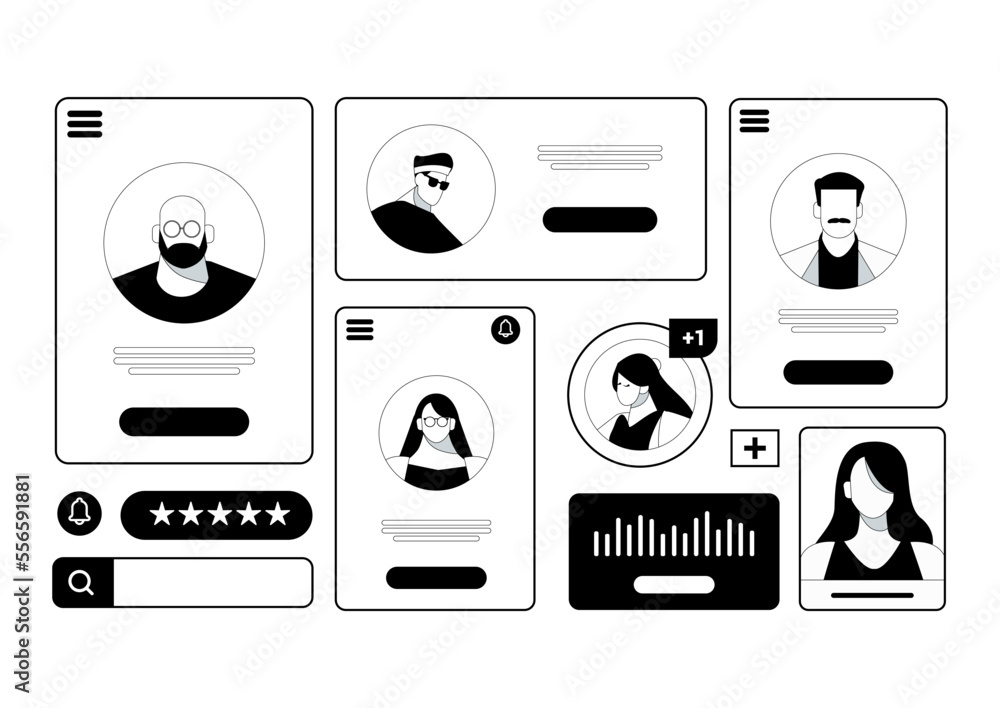 Poster colorless user profile template for wireframe ui ux