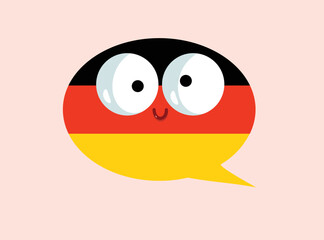 Happy Speech Bubble in German Language Vector Cartoon Character. Funny character symbol of communicating in a foreign language
