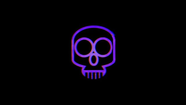 Animated skull emblem with colorful glitch effect. 4k 60fps footage skull icon