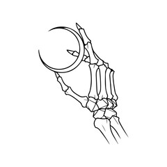 vector illustration of a bony hand holding a moon