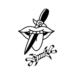 vector illustration of a mouth with a knife