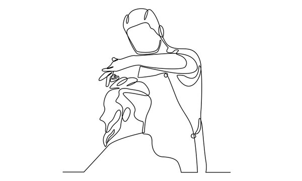 recommend clip art: Continuous line of hairstylist serving client at barbershop