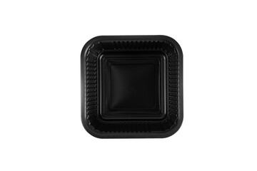 Top view of Black empty plastic food containers isolated on white background with clipping path.