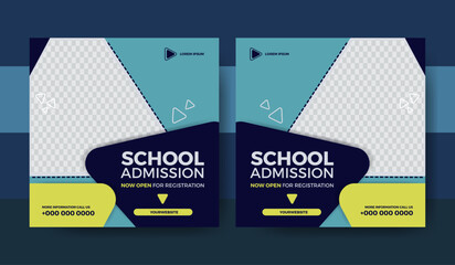 Social media post template for school admission, and education. Suitable for student admission events. Template design.
