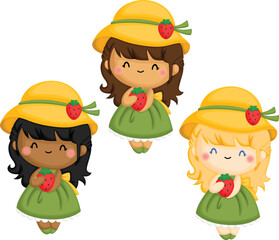 a vector of a girl with strawberries in multiple skin tones