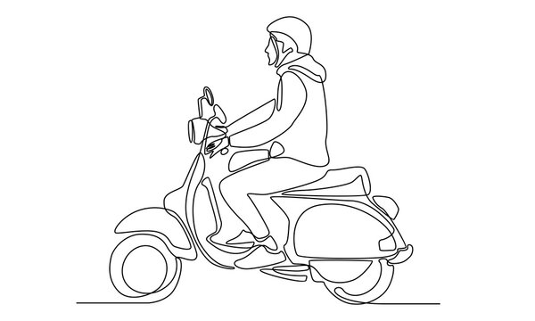 Continuous Line Of Man Riding Old Motorcycle