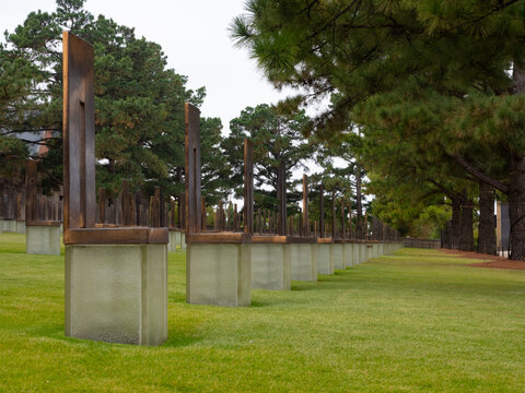 Low Angle View of Row of Chairs in the Field of Empty Chairs at the Oklahoma City National Memorial Museum