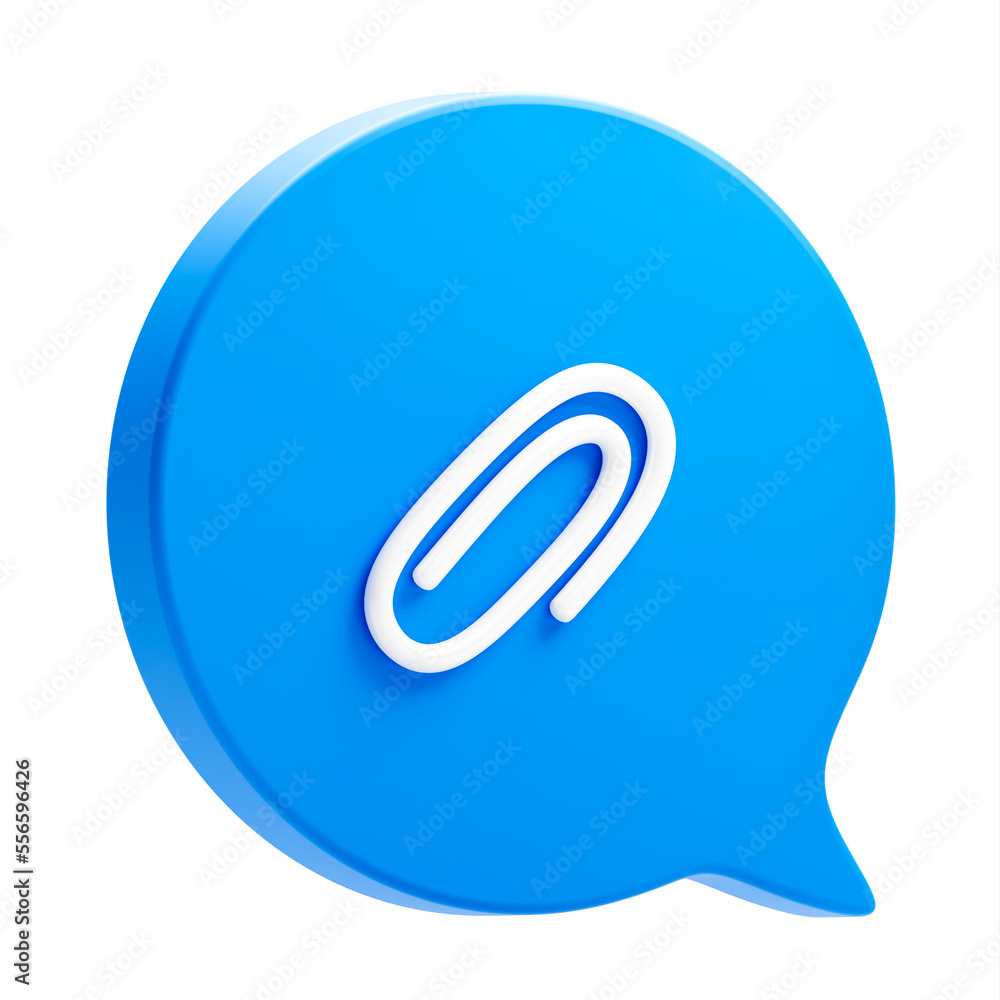 Aufkleber document paperclip 3d web icon note stationery isolated on png background with blue speech message b