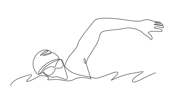 continuous line of young professional swimmer man