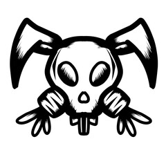 Cartoon rabbit skull with carrots, Halloween vector illustration.