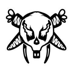 Cartoon rabbit skull with carrots, Halloween vector illustration.