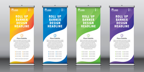 Roll up banner design template vector, abstract background, modern x-banner, rectangle size
