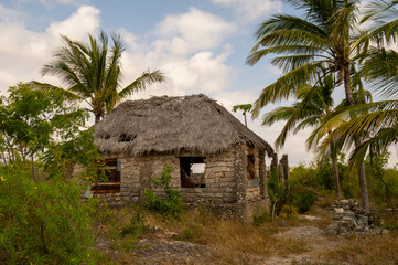 Fototapeta na wymiar Eco-friendly tribal hut with thatched roof,