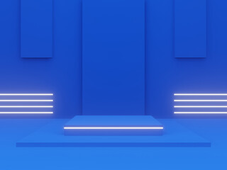 Obraz premium 3D blue podium with white neon lights