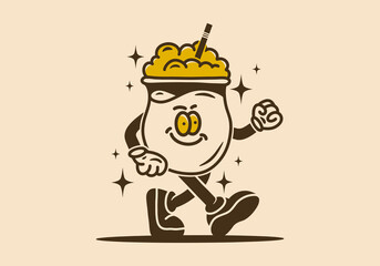 Illustration design of a juice glass with hands and feet