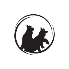 Circle cat and dog animal logo design . icon logo . silhouette logo 