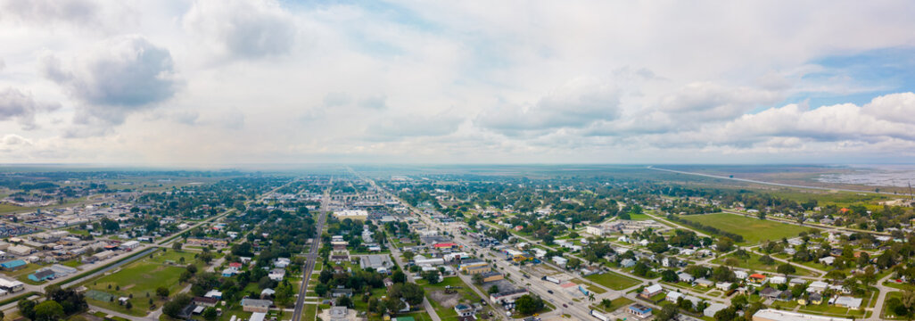 Aerial photo residential and business districts in Clewiston Florida