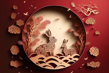 paper cut style, Chinese New Year, stock illustration Chinese New Year, Chinese Zodiac, Chinese Culture, Backgrounds