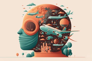 Covid-19 and travel industry illustration