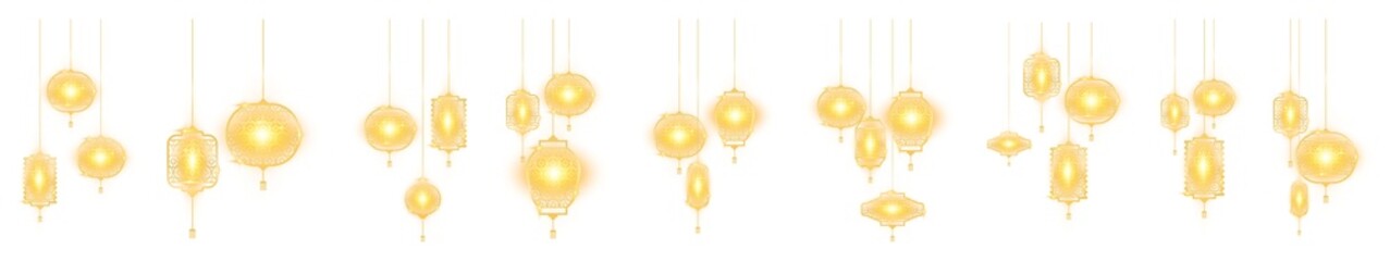 Gold Chinese Lantern Ornament with Glowing Light © Shelly