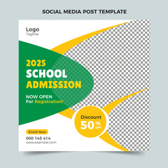 School admission social media post,  Green and yellow web banner template, kids admission banner design, Squire post banner design