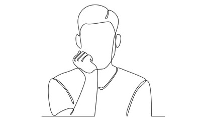 continuous line of worried man thinking