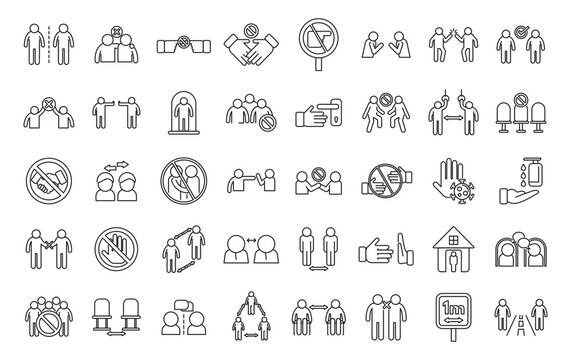 Avoid Contact Icons Set Outline Vector. Touch Handle. Door Surface