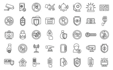 Stop theft icons set outline vector. Anti terrorist. Hacker attack