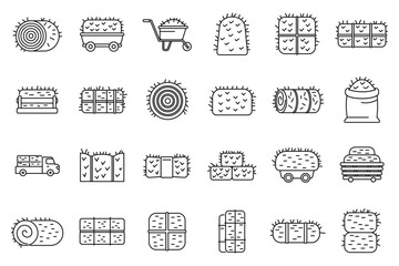 Bale of hay icons set outline vector. Agriculture bale. Dried haystack © anatolir