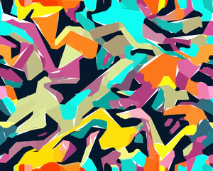Obraz premium Colorful camouflage safari pattern. Illustration for wallpaper, fabrics, wrappers, postcards, greeting cards, wedding invitations, banners, web.