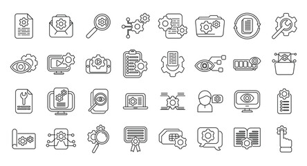 Technical overview icons set outline vector. Phone specification. Camera memory