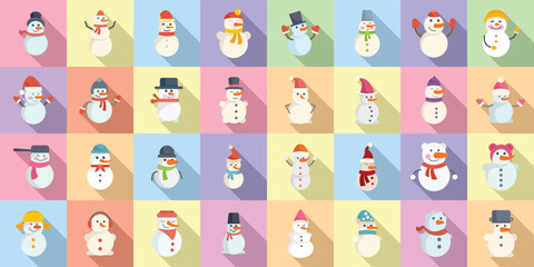 Snowman icons set flat vector. Xmas ice. Winter christmas