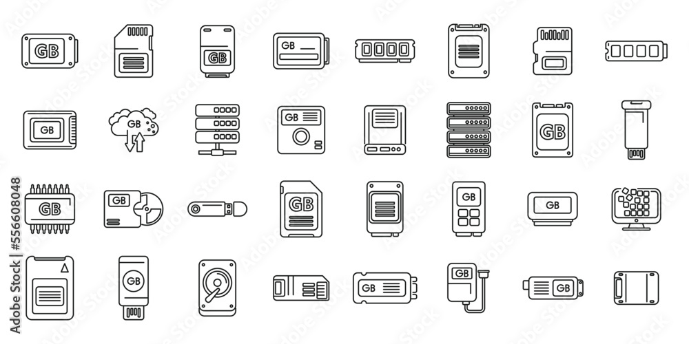 Poster gigabyte icons set outline vector. big data. cyber disk