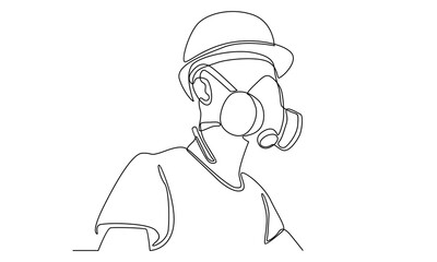 Continuous line of man with respirator mask